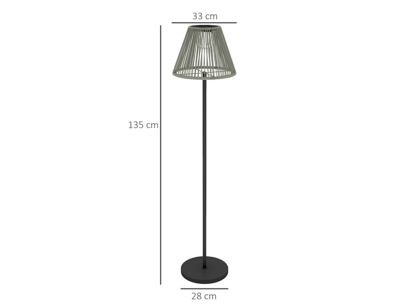  Lampadaire solaire d'extérieur ø33 x 135 cm en acier et rotin pe avec capteur lumineux gris chicfurn  - Conforama D