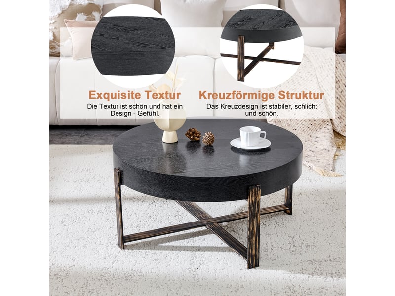  Table basse rond 68×68×36 cm, mdf et métal, noir Fay Lum - Conforama E
