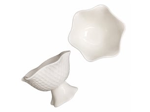 Coupe à glace en céramique, blanc avec pied et relief