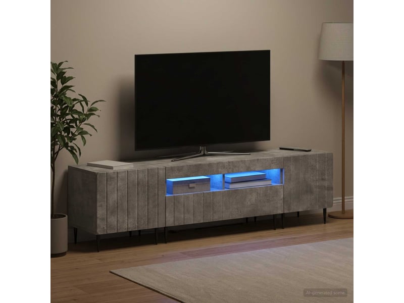  Meuble tv - banc tv - meuble de rangement led 5 pièces gris béton bois d'ingénierie  - Conforama B