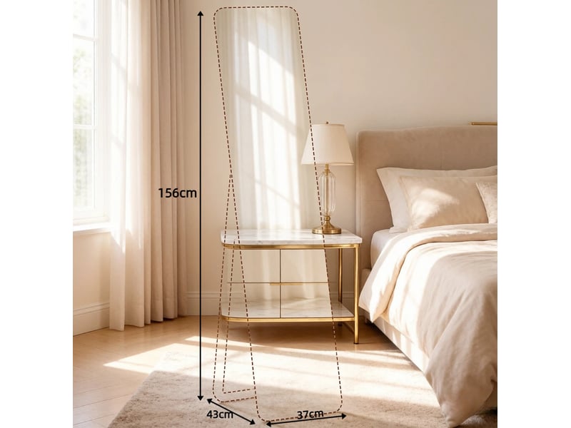  Miroir sur pied rectangulaire 37 x 43 x 156 cm – noyer clair – support rabattable mural  - Conforama C