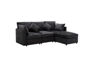 Canapé d’angle modulable 34 places en l 216x161x81 cm avec pouf amovible, 4 coussins, canapé en tissu chenille - gris