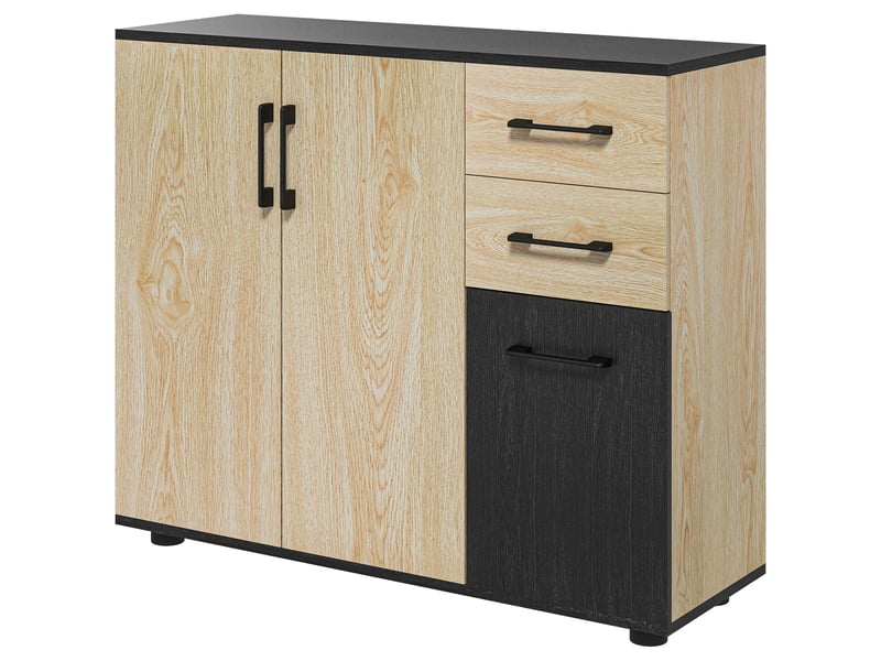  Meuble buffet de rangement cuisine 2 placards étagère réglable 2 tiroirs 90 x 30 x 75,5 cm naturel noir  - Conforama B
