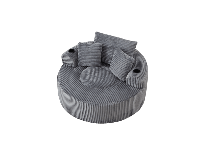  Canapé 1 place rond avec 2 porte-gobelets et 3 coussins, poches latérales, velours côtelé, gris OMNIGLINT TRADING LTD - Conforama A