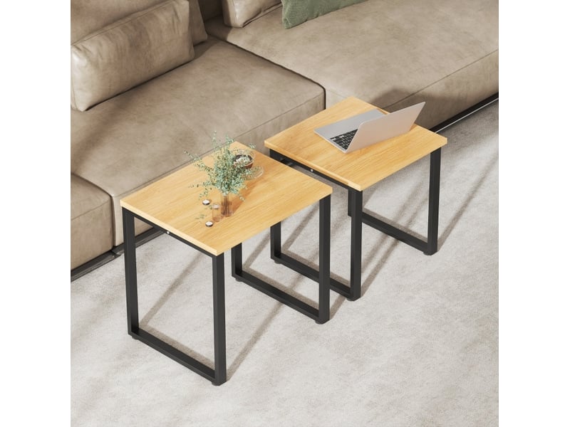 Tables basses gigognes 2 pièces avec pieds métalliques en panneau mélaminé, finition bois naturel, pour salon - Conforama D