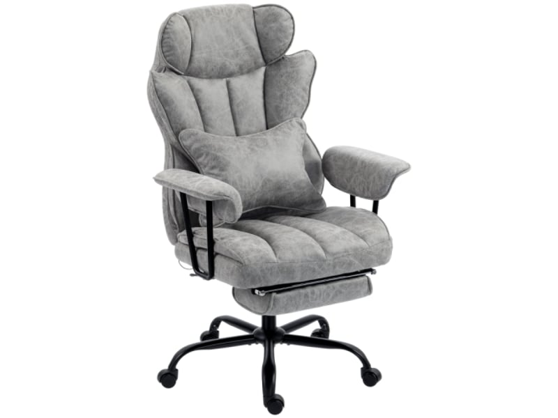  Chaise de bureau massante 6 points, chauffante, repose-pieds, soutien lombaire, assise large, grise  - Conforama A