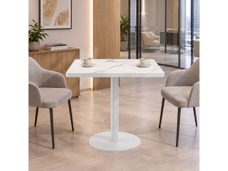  Table à manger ronde 70 cm en pierre frittée avec pieds en acier inoxydable  - Conforama R