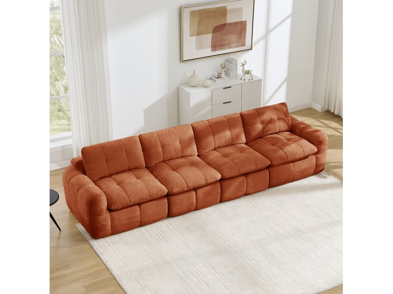  Canapé modulable 4 places sans structure en chenille orange  - Conforama B