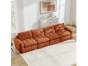 Canapé modulable 4 places sans structure en chenille orange