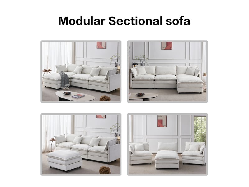  Canapé d'angle, canapé modulable : 3 places, avec pouf, avec méridienne, en chenille  - Conforama R