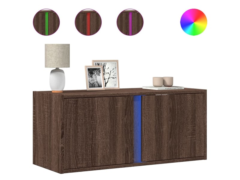Meuble tv - banc tv - meuble de rangement mural avec lumières led chêne marron 80x31x35 cm - Conforama A