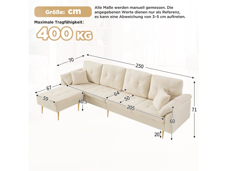  Canapé 4 places en velours côtelé avec pouf modulable 250 cm evryae  - Conforama E