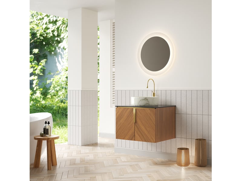 Meuble sous vasque avec 2 portes à fermeture douce et vasque ronde en céramique, pour salle de bain, 61 × 50 × 53,1 cm - Conforama C