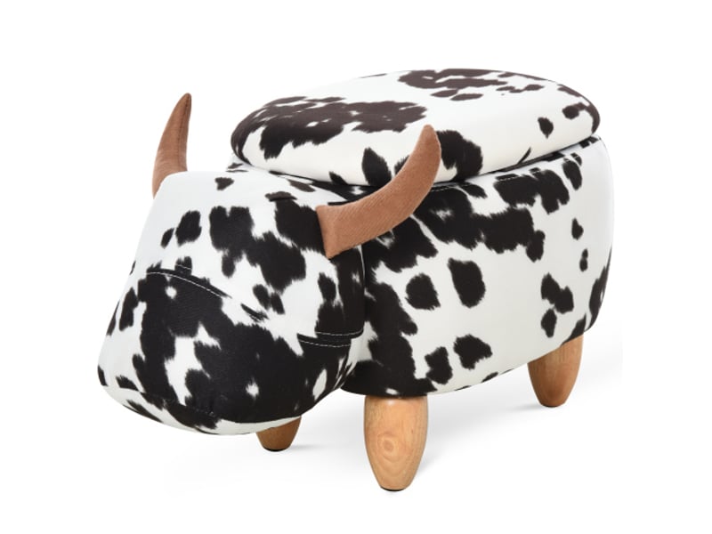  Pouf animal cochon noirblanc avec rangement, siège rembourré, 62x35x36 cm, salon et chambre enfant  - Conforama A