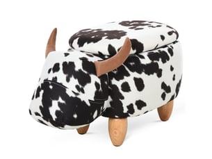 Pouf animal cochon noirblanc avec rangement, siège rembourré, 62x35x36 cm, salon et chambre enfant