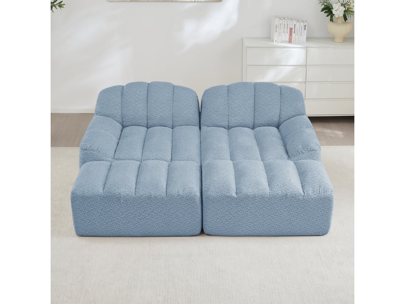 Canapé panoramique coquille 2 places, 2 poufs bleu – 210 x 165 x 79 cm Fay Lum - Conforama B