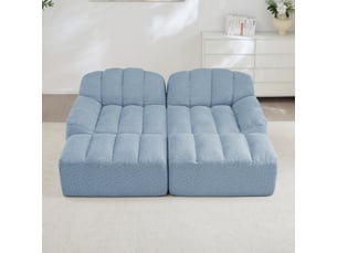 Canapé panoramique coquille 2 places, 2 poufs bleu – 210 x 165 x 79 cm