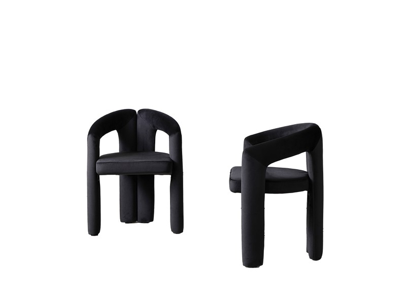  Lot de 4 chaises de salle à manger avec accoudoirs, mousse, velours couleur noir, design moderne  - Conforama A