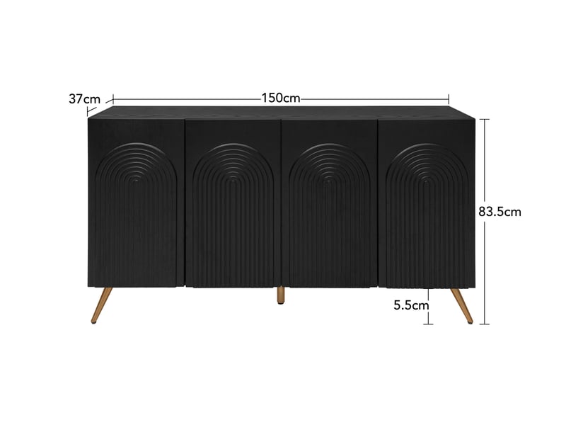  Buffet bas 150x38x83 cm noir, 4 portes et étagères réglables  - Conforama C