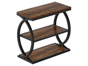 Table d'appoint 3 niveaux en bois et métal marron rustique et noir 60x30x60 cm