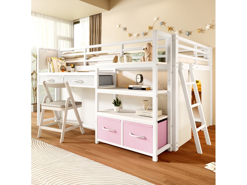 Lit mezzanine enfant 140x200 avec bureau et rangement evryae - Conforama C