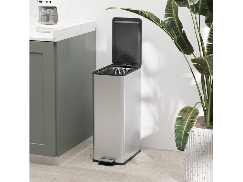 Poubelle à pédale 20 l en acier inoxydable argenté avec couvercle, seau amovible et fermeture douce - Conforama E