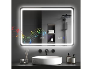 Miroir salle de bain bluetooth avec éclairage led 50 x 70 cm, miroir lumineux mural avec horloge, antibuée, argenté