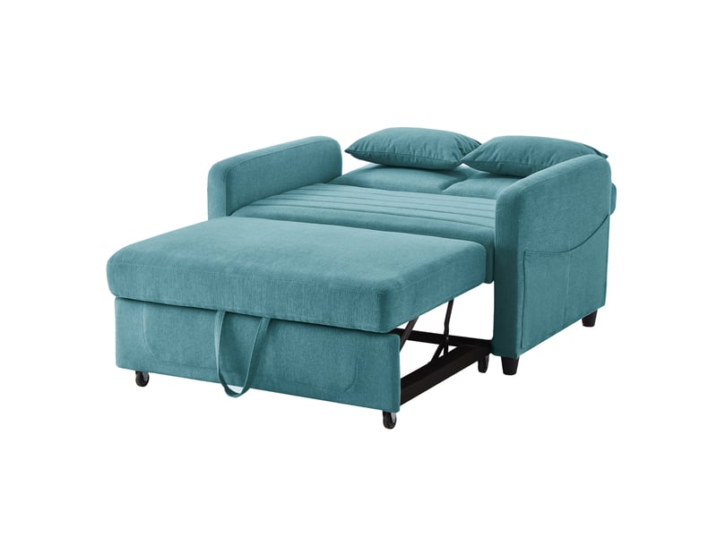  Canapé convertible 2 places, canapé-lit design extensible avec dossier réglable 3 positions, tissu lin et coton respirant, bleu vert antique  - Conforama E