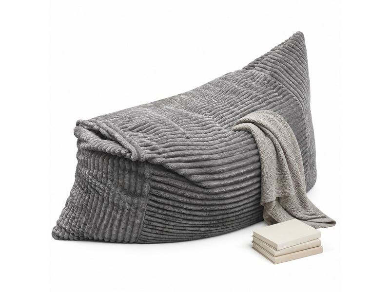  Grande fauteuil pouf convertible 180x125 cm pour la détente, sans assemblage, assise moelleuse, tissu côtelé gris clair  - Conforama A