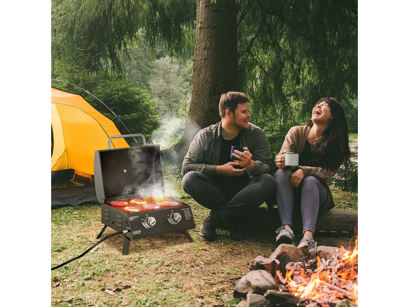  Barbecue gaz de table transportable pieds pliables - 2 brûleurs 5 kw - barbecue gaz de camping - grille de  - Conforama C