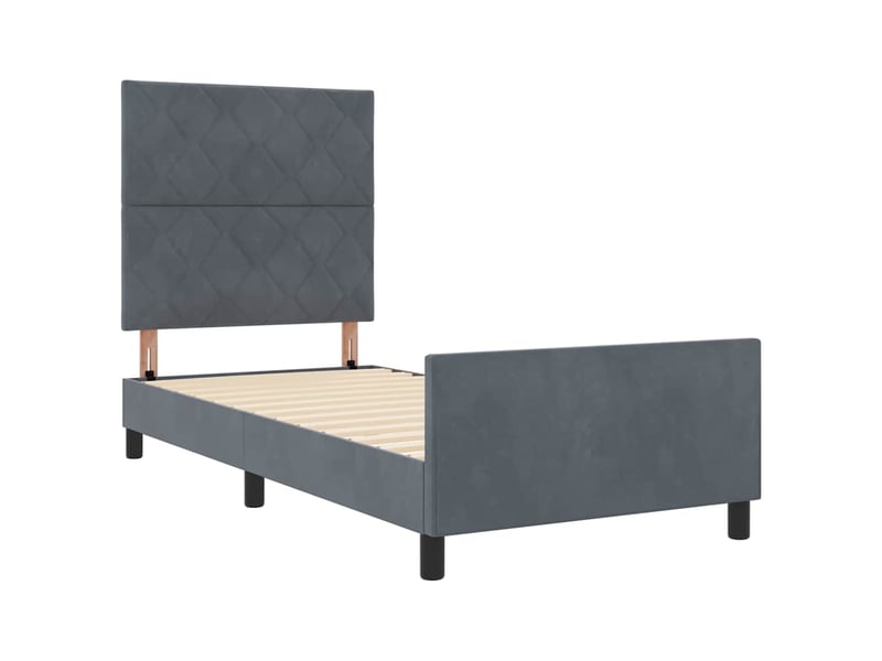  Lit simple, lit à ressorts avec tête de lit gris foncé 90 x 190 cm velours  - Conforama E