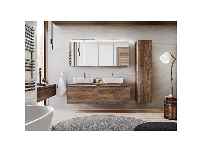  Ensemble salle de bain double vasques 160 cm + 4 éléments - rosario oak  - Conforama A