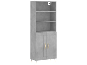 Buffet haut - bahut - meuble de rangement gris béton 69,5x34x180 cm bois d'ingénierie