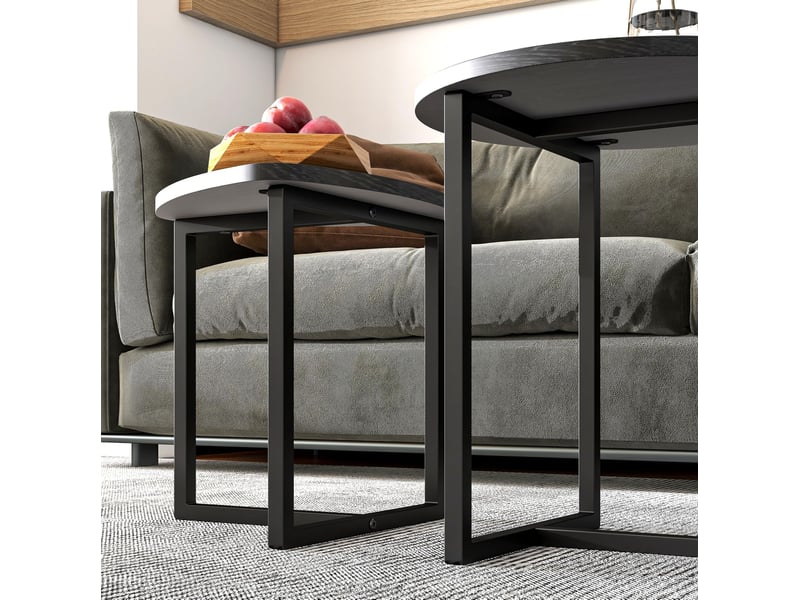  Table basse ronde gigogne 2 pièces 45x48 cm et 42x40 cm design industriel panneau de particules et métal noir  - Conforama E