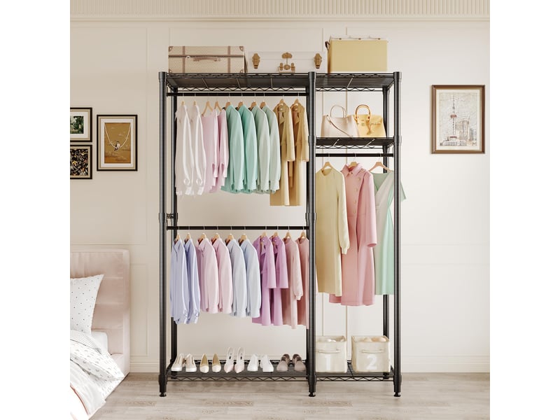  Portant à vêtements en métal robuste – 3 tringles &amp; étagères réglables – rangement autoportant grand capacité – 2x3 étages PHK_36PB8MN7 - Conforama D