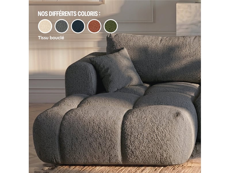 Canapé nuage angle droit en bouclette et pin massif gris - elina - morphea Elina droite - Conforama D