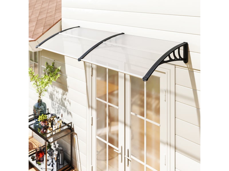  Auvent adossé porte d'entrée, 75x195x23 cm, polycarbonate 5 mm, protection solaire et pluie, extérieur, aluminium transparent.  - Conforama C