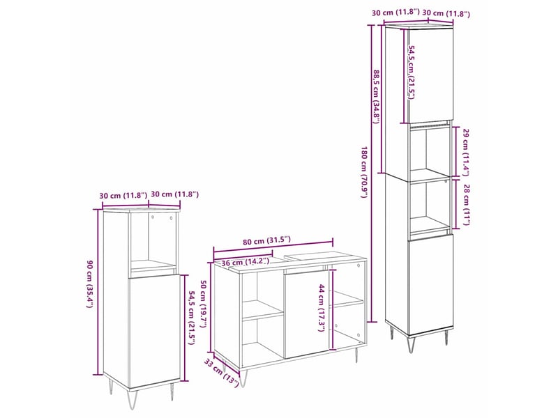  Ensemble de mobilier de salle de bain 3 pc chêne noir cf64333  - Conforama E