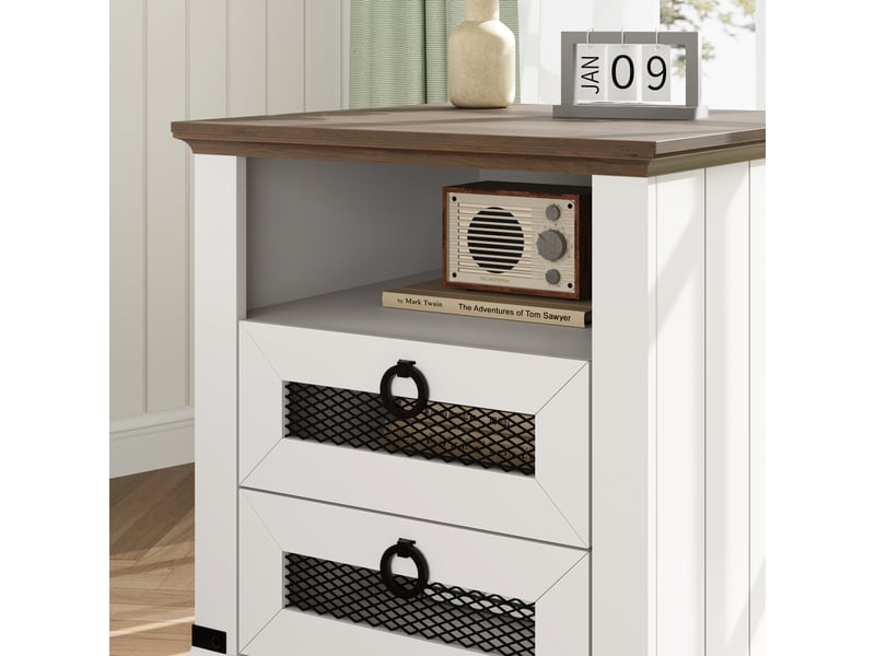  Table d'appoint farmhouse, station de recharge, 2 tiroirs, niche ouverte, 2 ports usb, 46 cm, salon bout canapé chevet, marron blanc PHO_0ZPH8GHH - Conforama B