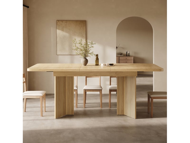  Table à manger extensible 120x80x76,1 cm 160x80x76,1 cm, panneau de fibres et cadre métal, forme rectangulaire, pieds rainurés en v  - Conforama D