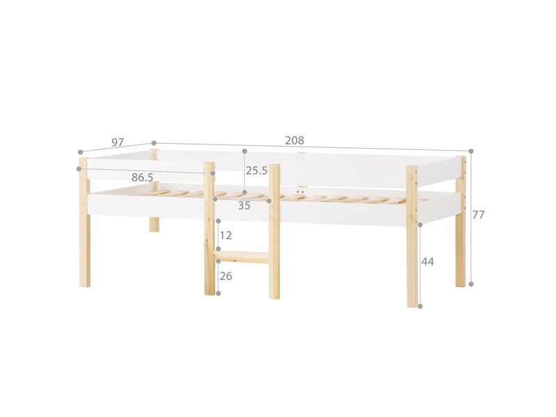  Lit combine enfant 90x200, barrière de sécurité lit enfant, structure bois massif, rangement intégré, échelle sécurisée  - Conforama C