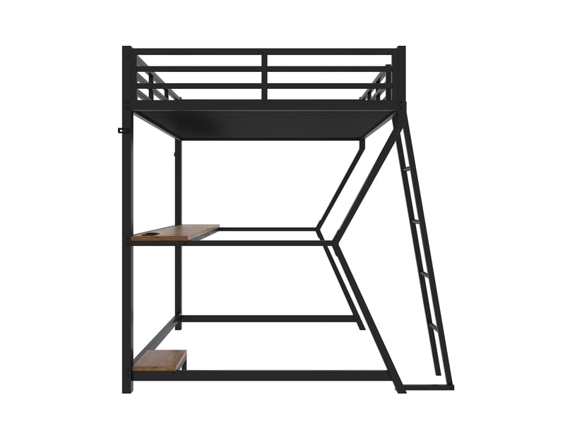  Lit mezzanine noir 90 × 200 cm, bureau, led, prise usb et support pour console  - Conforama E