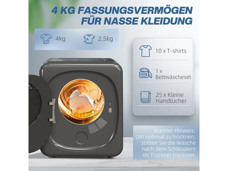  Mini sèche-linge à évacuation - capacité 4 kg - 6 programmes - écran tactile led - température jusqu'à 60 °c 48x40x56cm - Conforama D