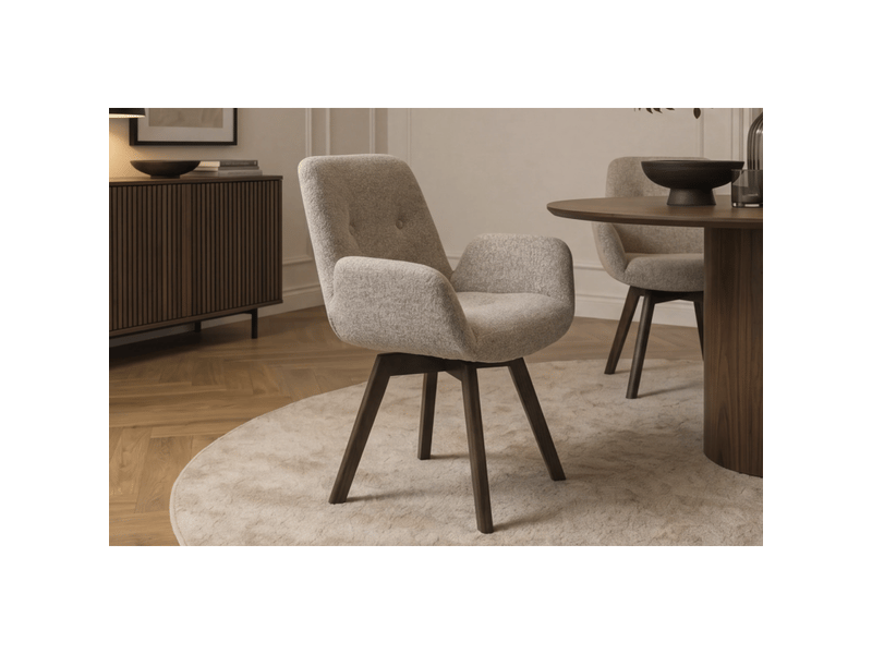  Lot de 2 chaises design sorrano pivotantes à 360° en tissu tweed taupe et pieds en chêne foncé  - Conforama E