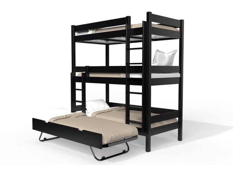 Lit superposé 4 places 80x200 en bois massif abc, noir TRI482-N - Conforama C