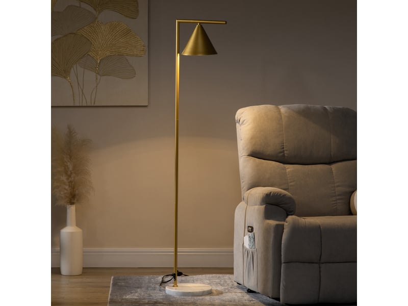  Lampadaire sur pied salon en acier avec abat-jour conique orientable base marbre 40w 35 x 26 x 153 cm doré  - Conforama B