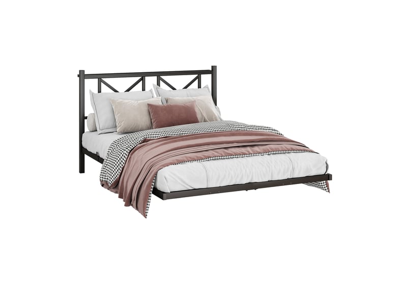  Lit double 140×200 cm avec tête de lit, led, étagère et ports usb - okmyhome- métal noir, sans matelas  - Conforama A