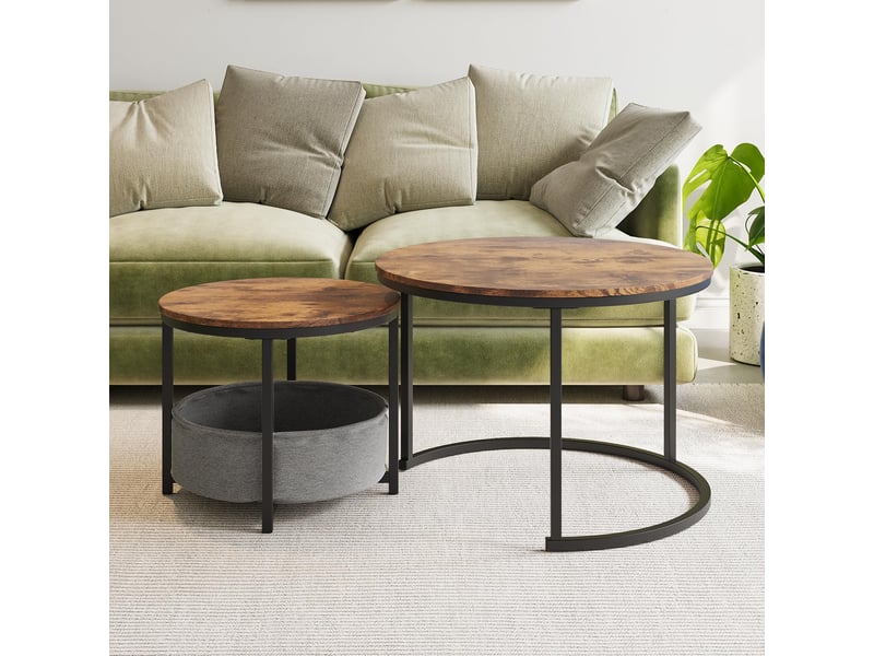  Tables basses gigognes avec 2 pièces et sac de rangement, style industriel, pour salon, en métal, brun antique  - Conforama B