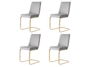 Lot de 4 chaises de salle à manger en velours, chaises grises avec dossier capitonné
