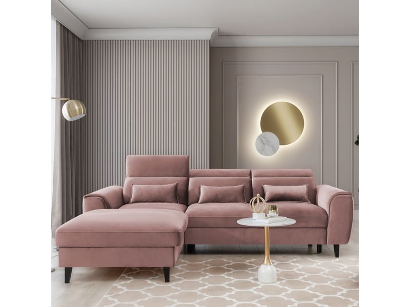  Canapé d'angle convertible rose angle gauche 4 places fable  - Conforama C